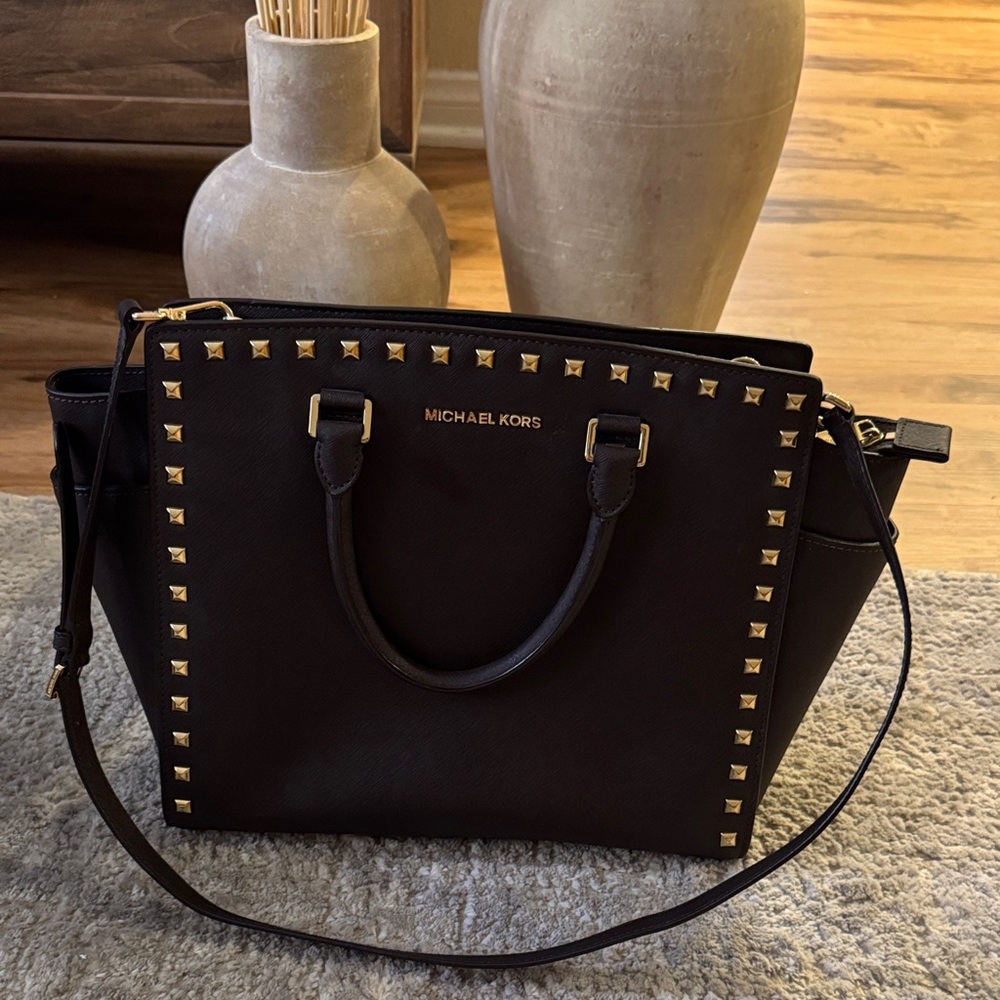 Michael Kors Brown Satchel with Gold Accents